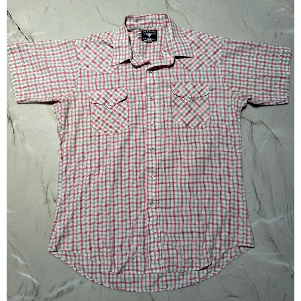 Flying R Ranchwear Mens Red Green Plaid Western Pearl Shirt Short Sleeve 17 #61
